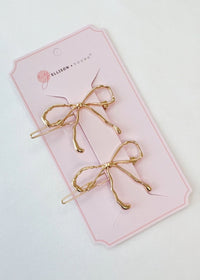 Wobbly Gold Metal Bow Hair Clips (Set of 2)