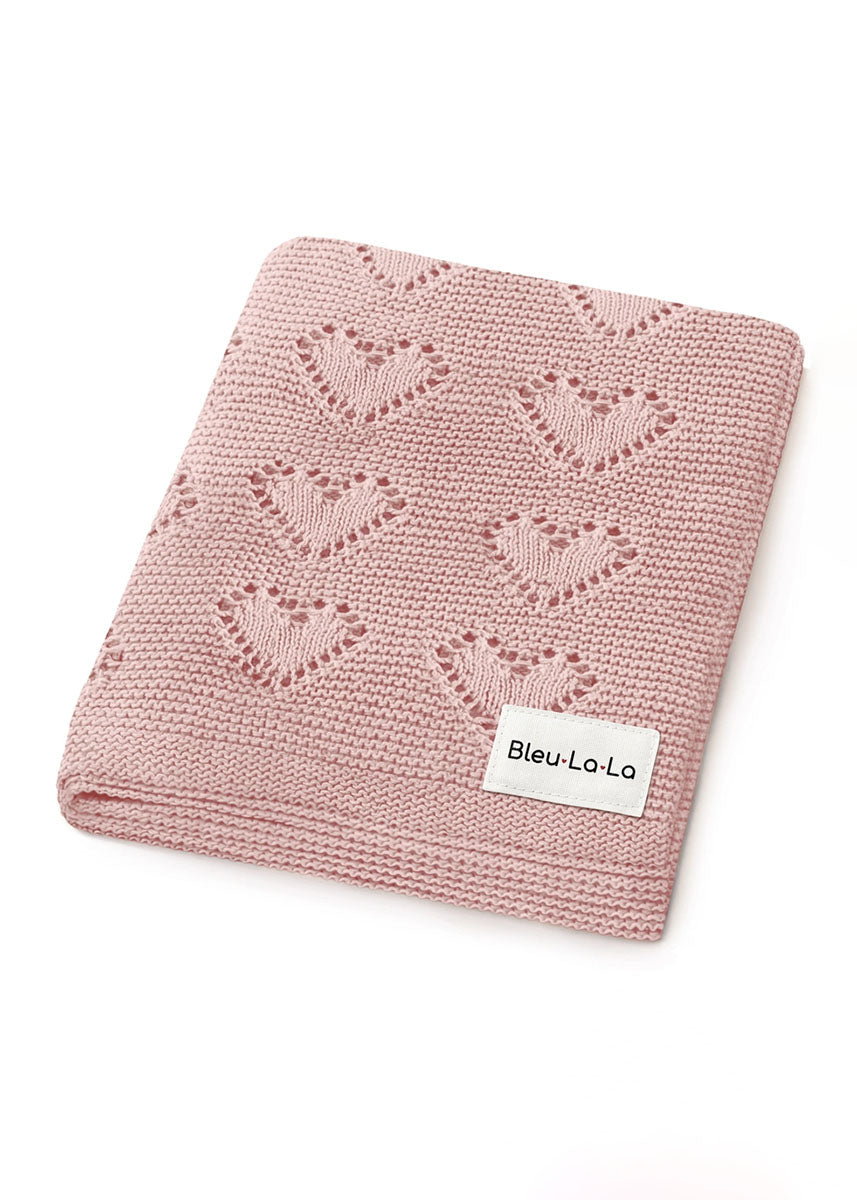 Cotton Receiving & Swaddle Blanket - Rose Pink Heart