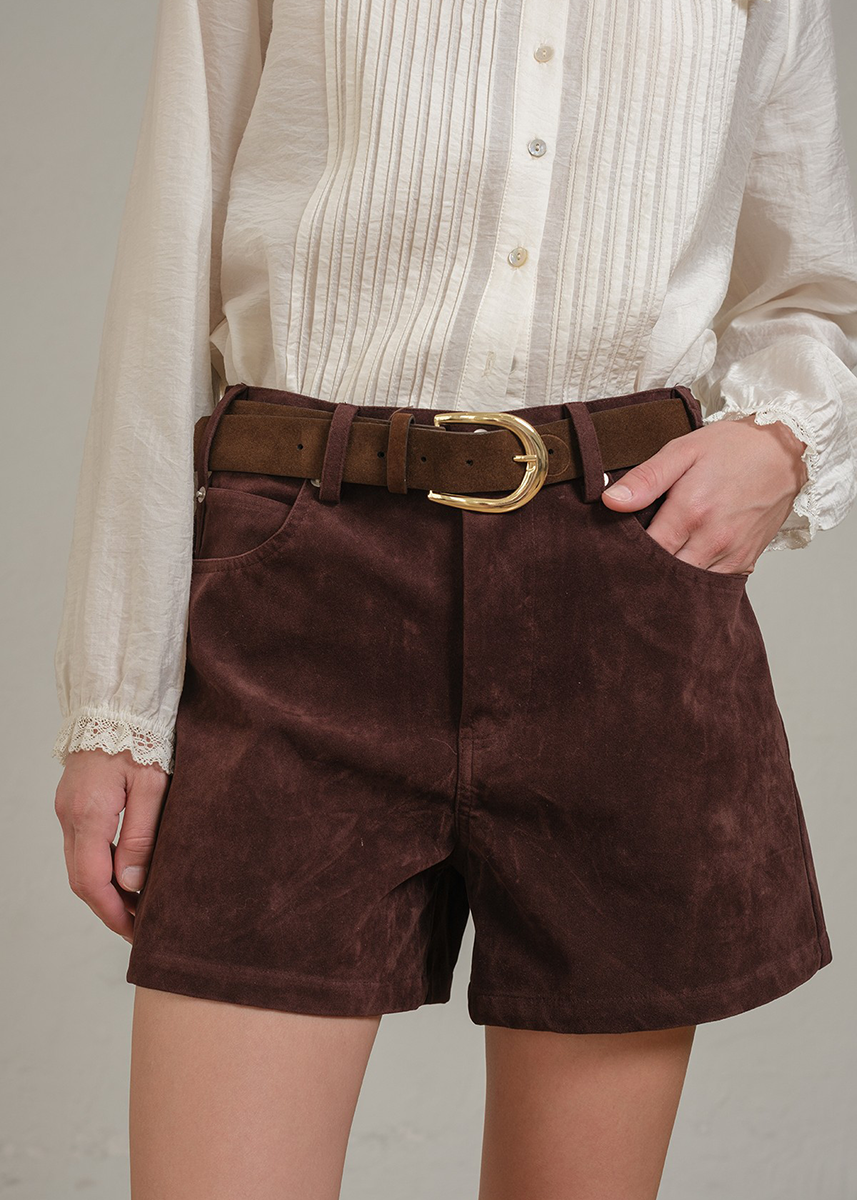Charleen Suede High-Rise Shorts - Rum
