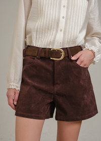 Charleen Suede High-Rise Shorts - Rum