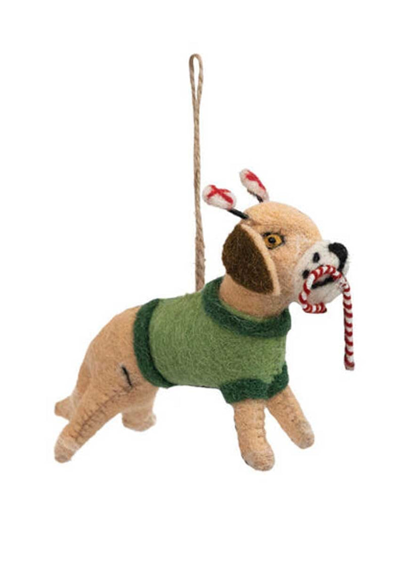 Wool Felt Dog Ornament - Candy Cane
