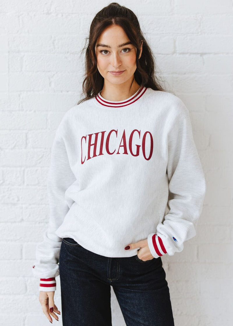 Chicago Champion Striped Rib Crewneck - Cardinal