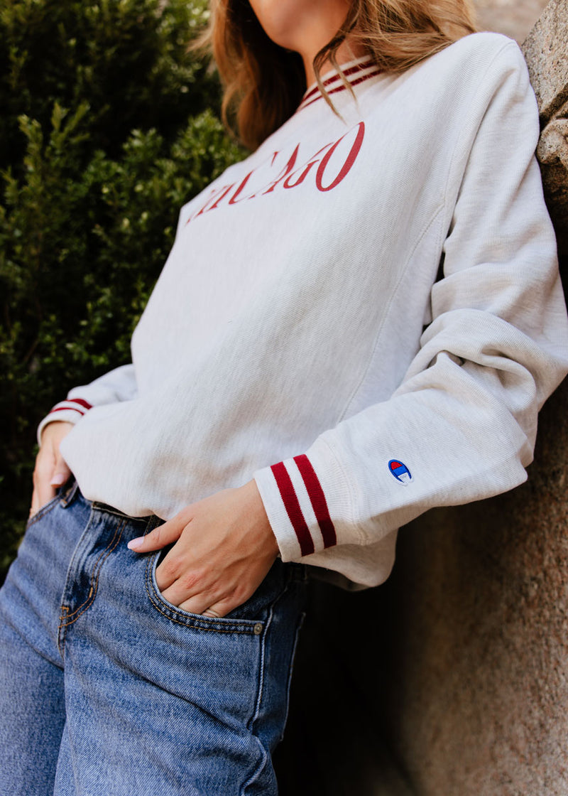 Chicago Champion Striped Rib Crewneck - Cardinal