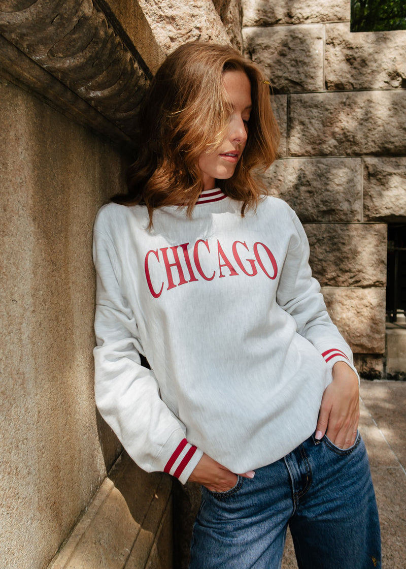 Chicago Champion Striped Rib Crewneck - Cardinal