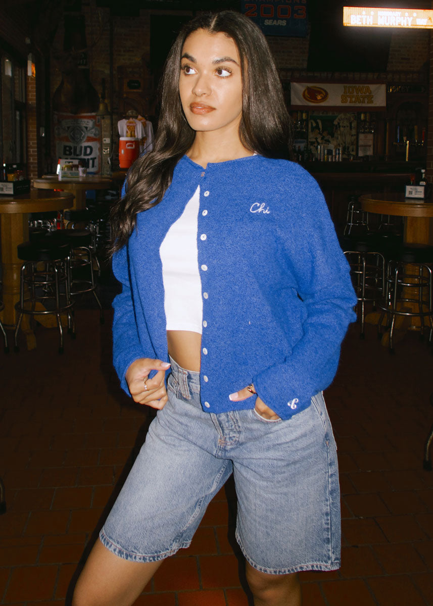 Chi Embroidered Piper Cardigan - Cobalt