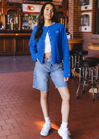 Chi Embroidered Piper Cardigan - Cobalt