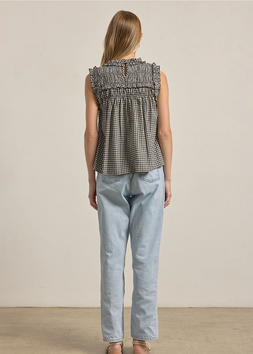Jessie Gingham Ruffle Top - Black