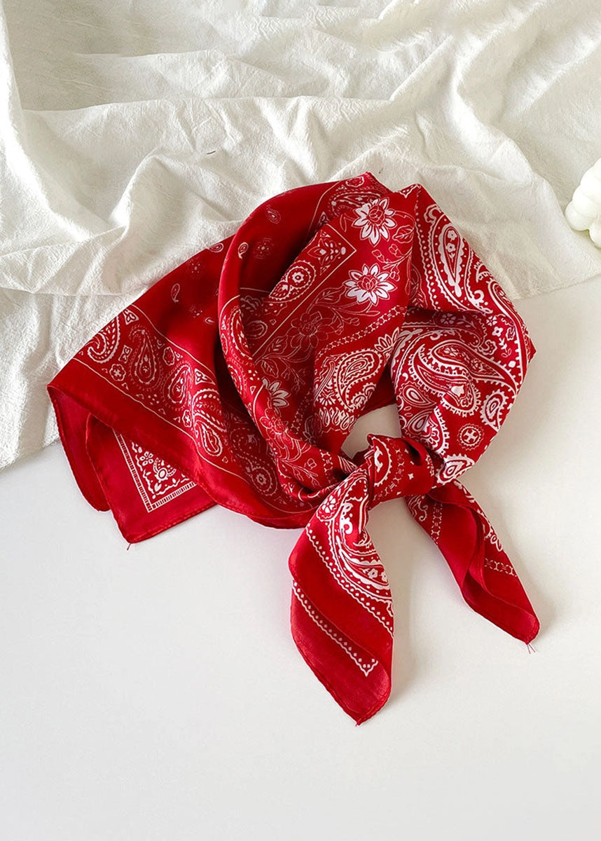 Vintage Paisley Square Satin Scarf - Red