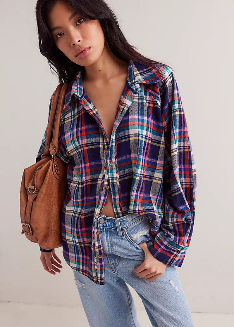 Girl Meets Boy Plaid Shirt - Navy Combo