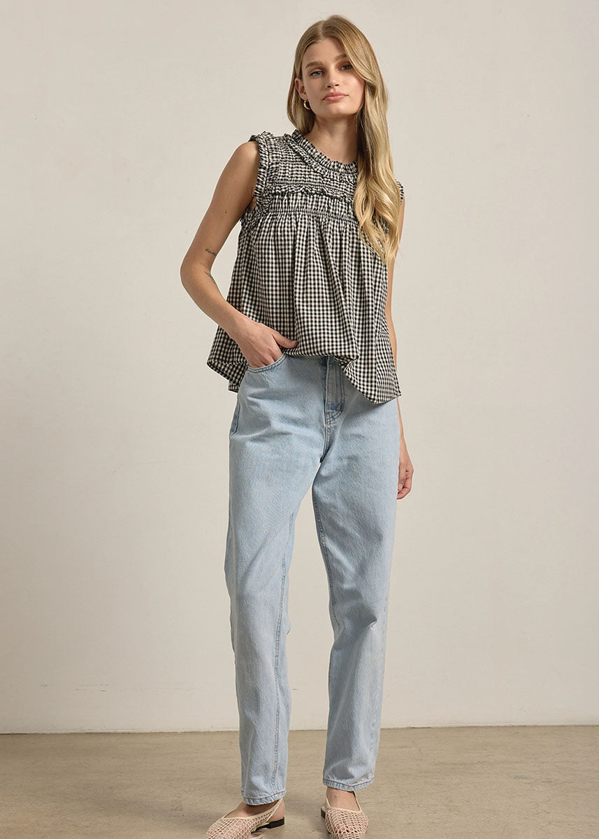 Jessie Gingham Ruffle Top - Black
