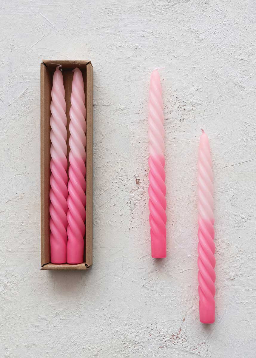Twisted Taper Candles (Set of 2) - Pink Ombre
