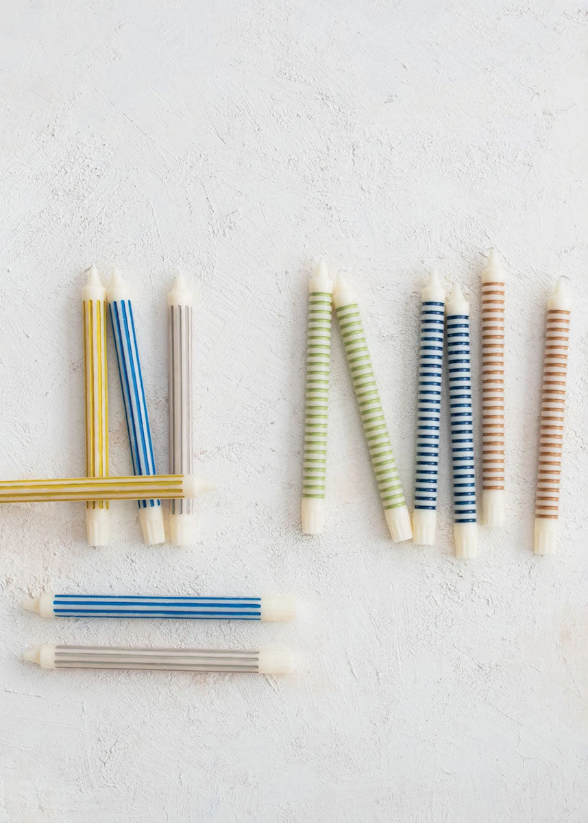 Mini Striped Taper Candles - Tan