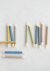 Mini Striped Taper Candles - Tan