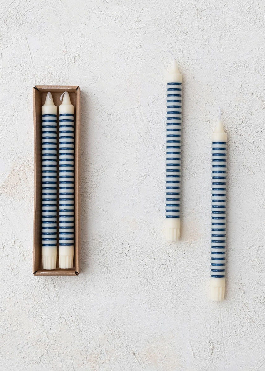 Mini Striped Taper Candles - Blue