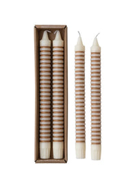 Mini Striped Taper Candles - Tan