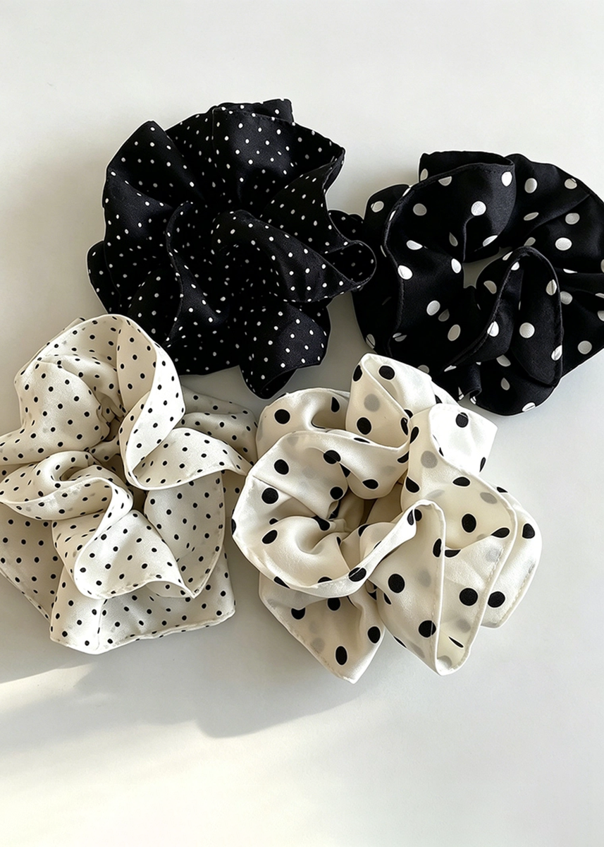 Polka Dot Satin Scrunchie - Ivory