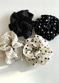 Polka Dot Satin Scrunchie - Ivory