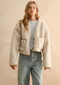 Judy Reversible Suede & Sherpa Jacket - Camel