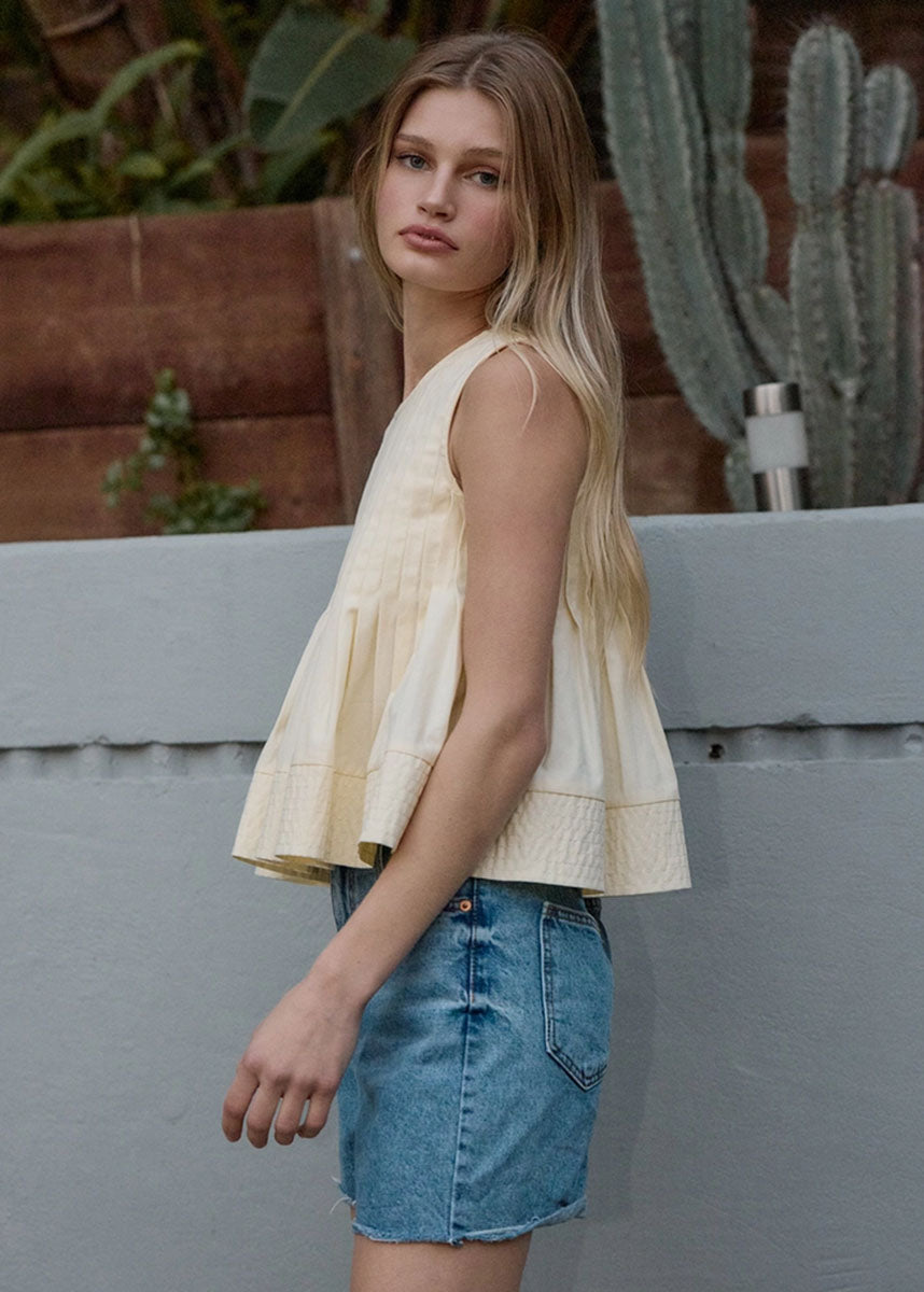 Petunia Pleated Flare Peplum Top - Light Yellow