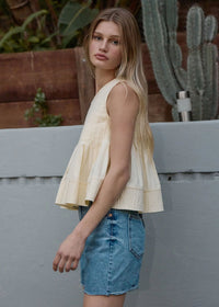 Petunia Pleated Flare Peplum Top - Light Yellow