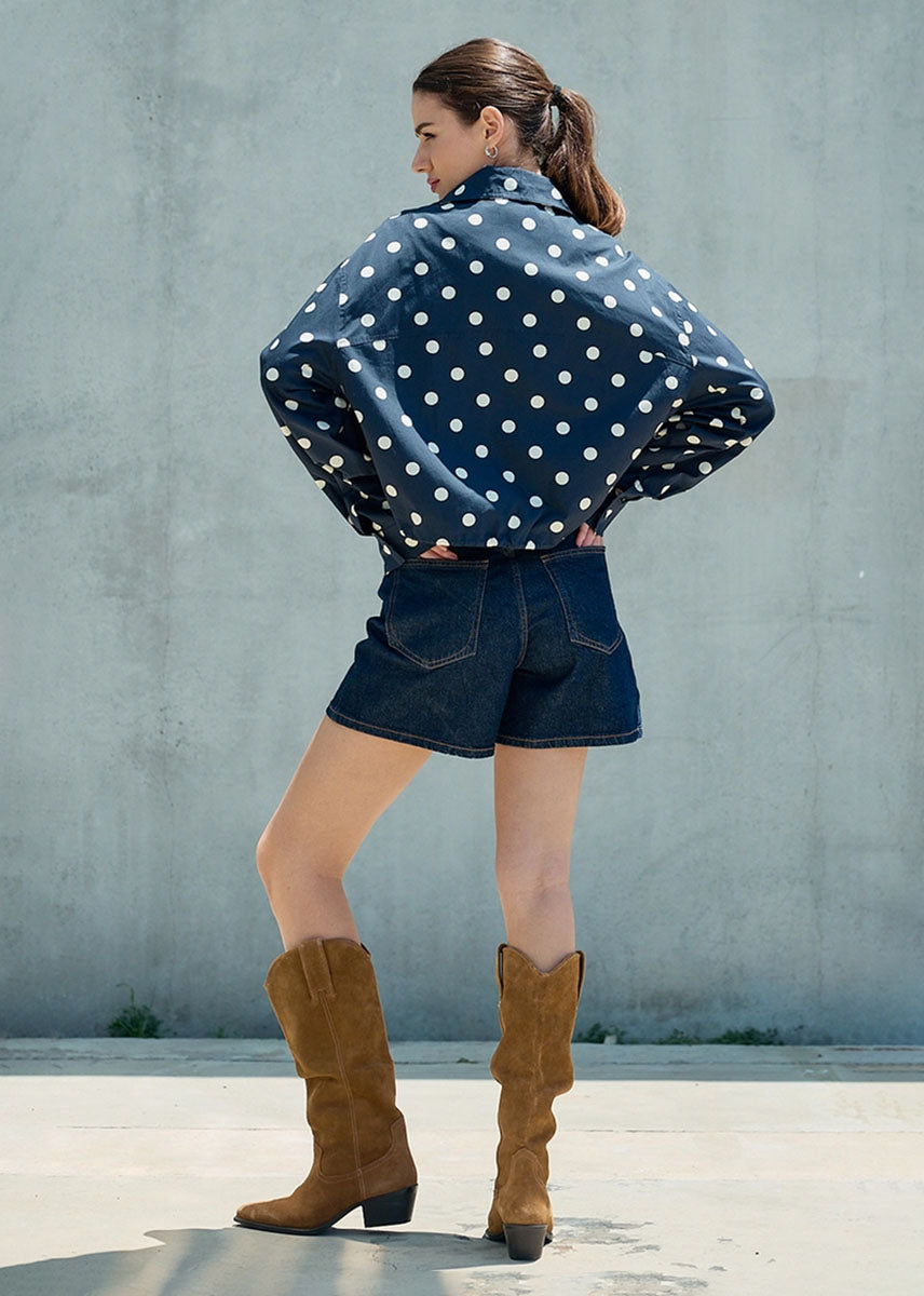 Abby Polka Dot Zip Up Jacket - Navy