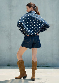 Abby Polka Dot Zip Up Jacket - Navy