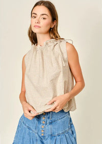Evangeline Checkered Bubble Top - Brown