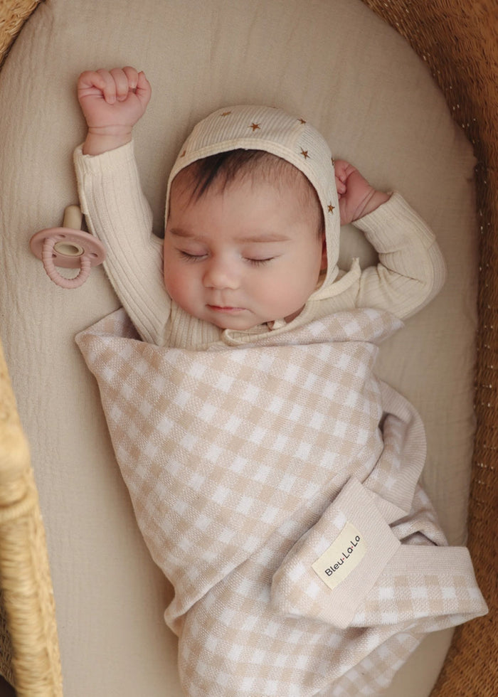 Cotton Receiving & Swaddle Blanket - Beige Plaid