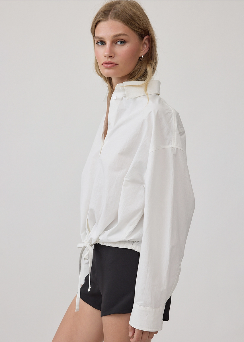Drawstring Hem Relaxed Shirt - White