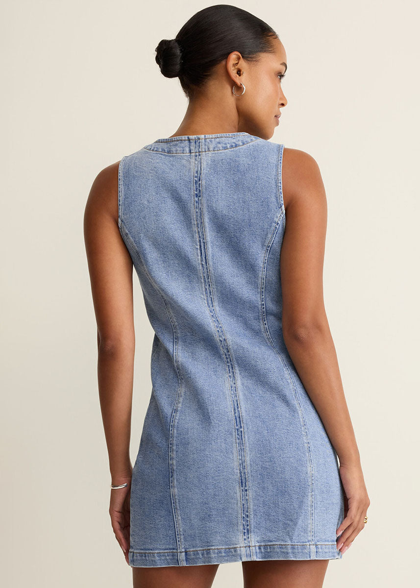 Jolie Denim Seamed Mini Dress - Avalon
