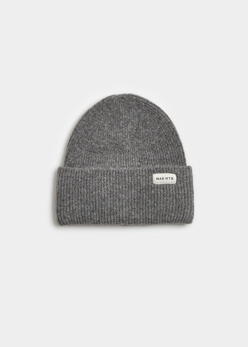 Adult Mad Hatter Ribbed Knit Beanie - Heather Charcoal Grey