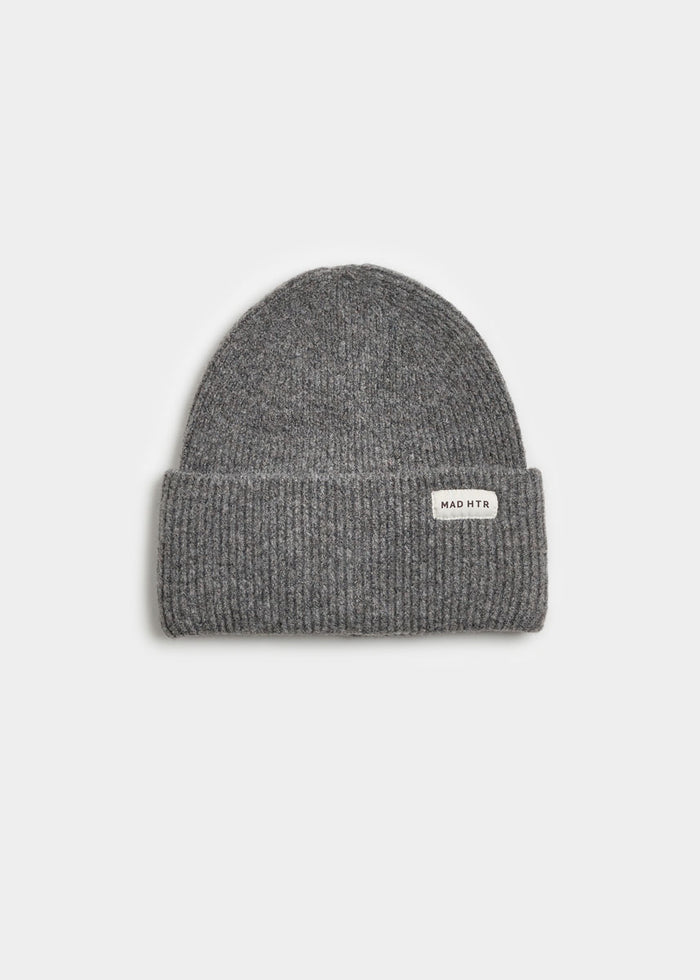 Adult Mad Hatter Ribbed Knit Beanie - Heather Charcoal Grey