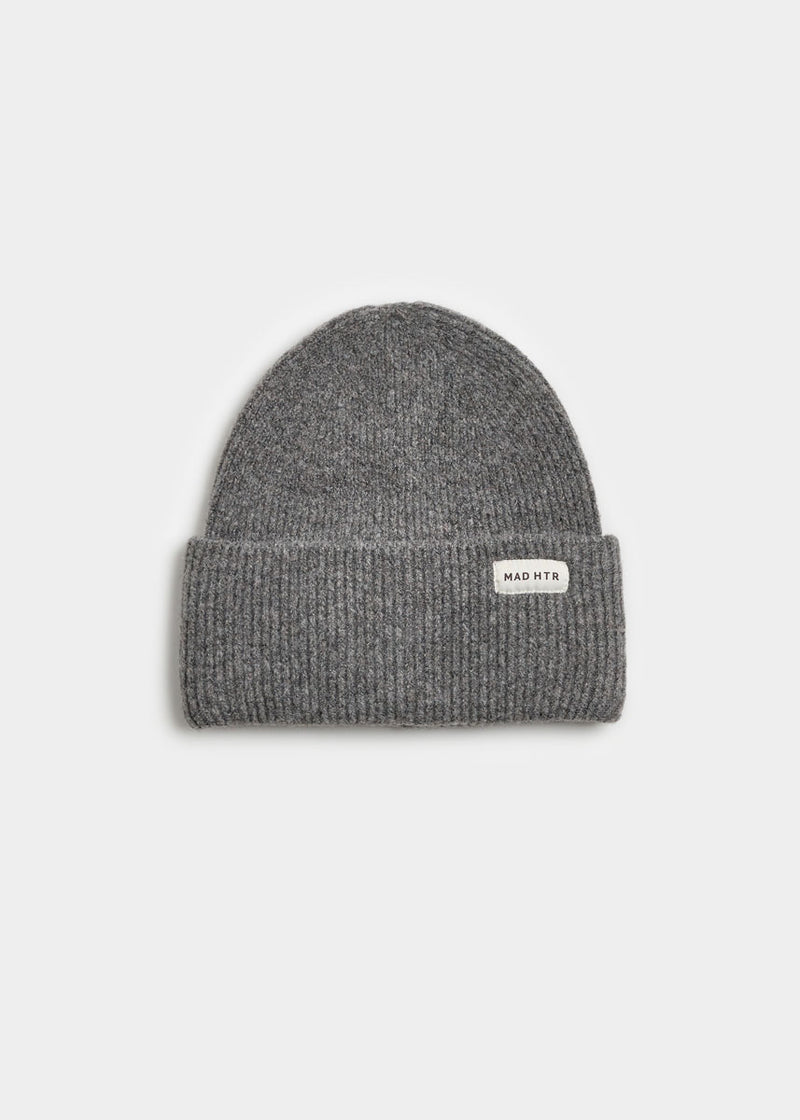 Adult Mad Hatter Ribbed Knit Beanie - Heather Charcoal Grey