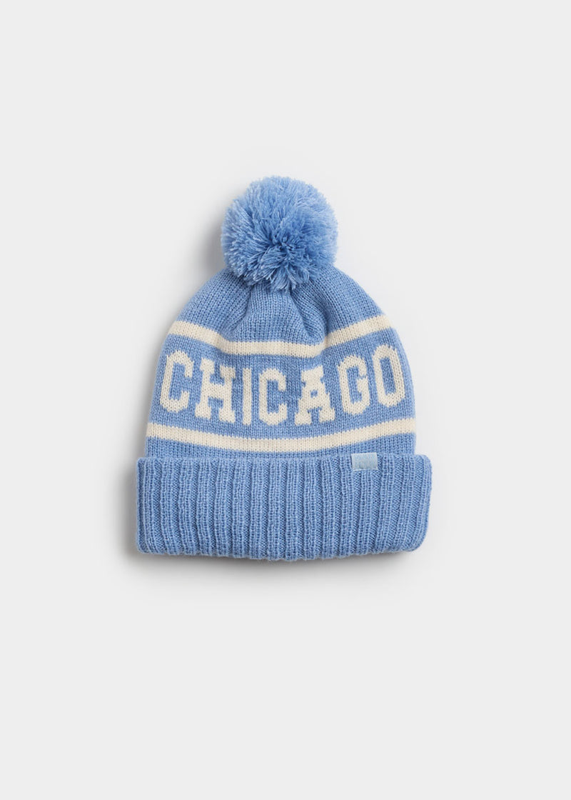 Adult Mad Hatter Chicago Pom Beanie - Blue