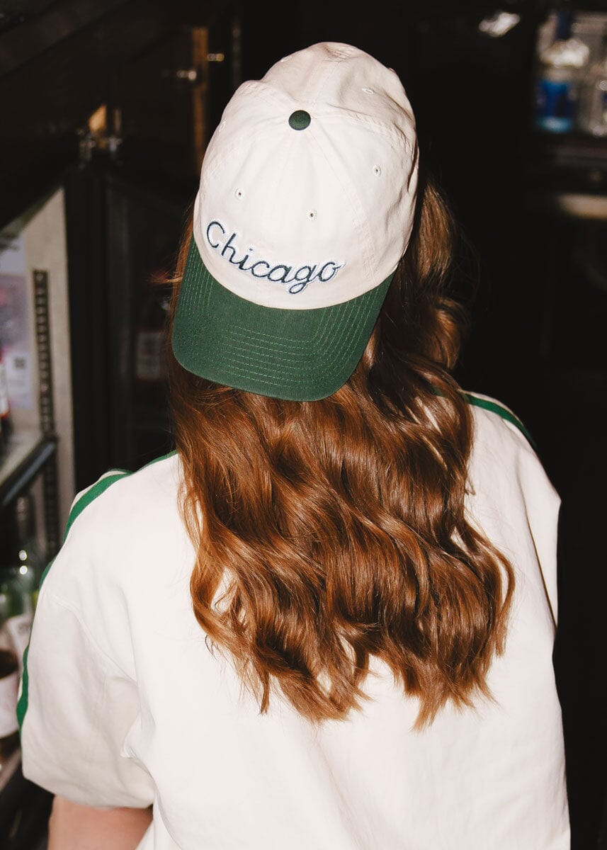 Chicago Script Baseball Cap - Ivory & Dark Green