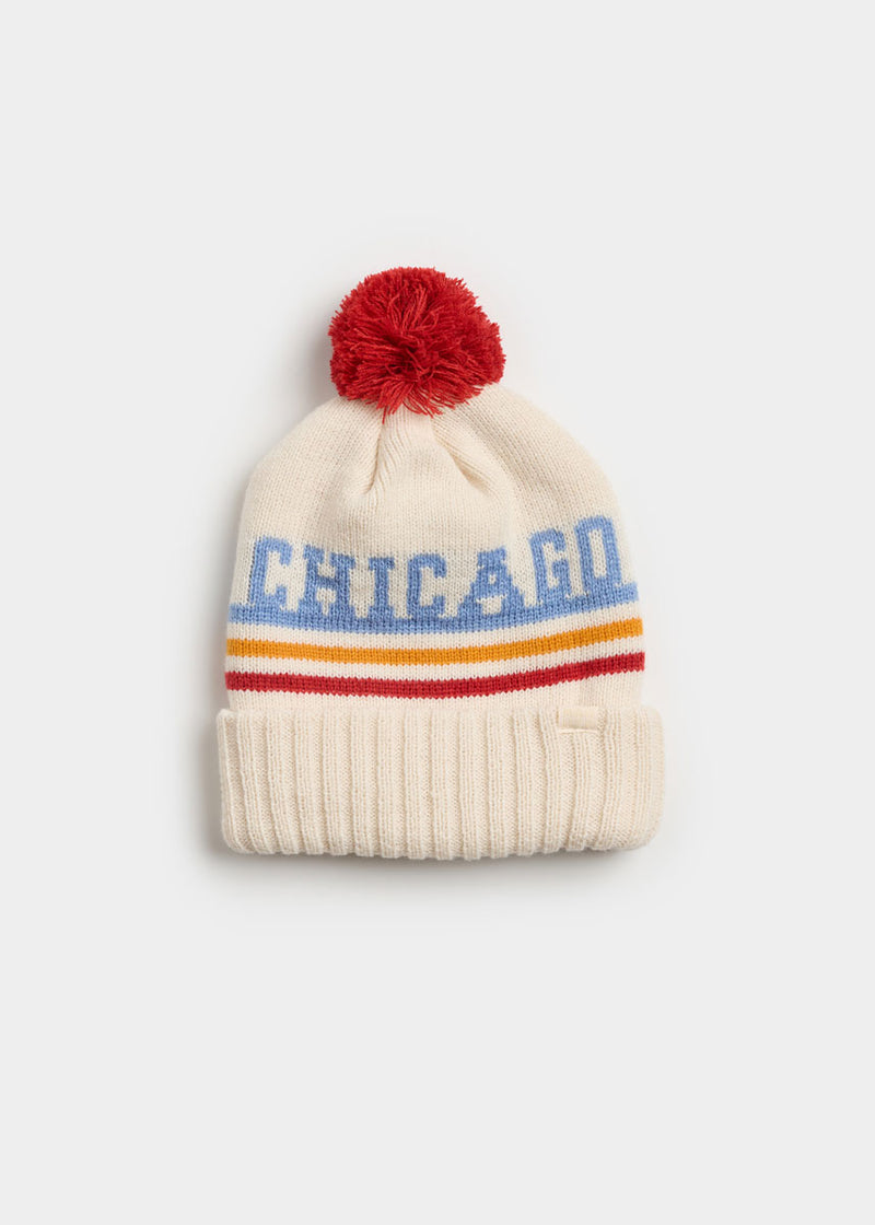 Adult Mad Hatter Chicago Pom Beanie - Retro Red Multi
