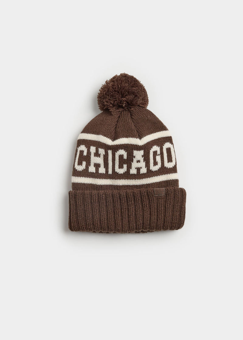 Adult Mad Hatter Chicago Pom Beanie - Chocolate