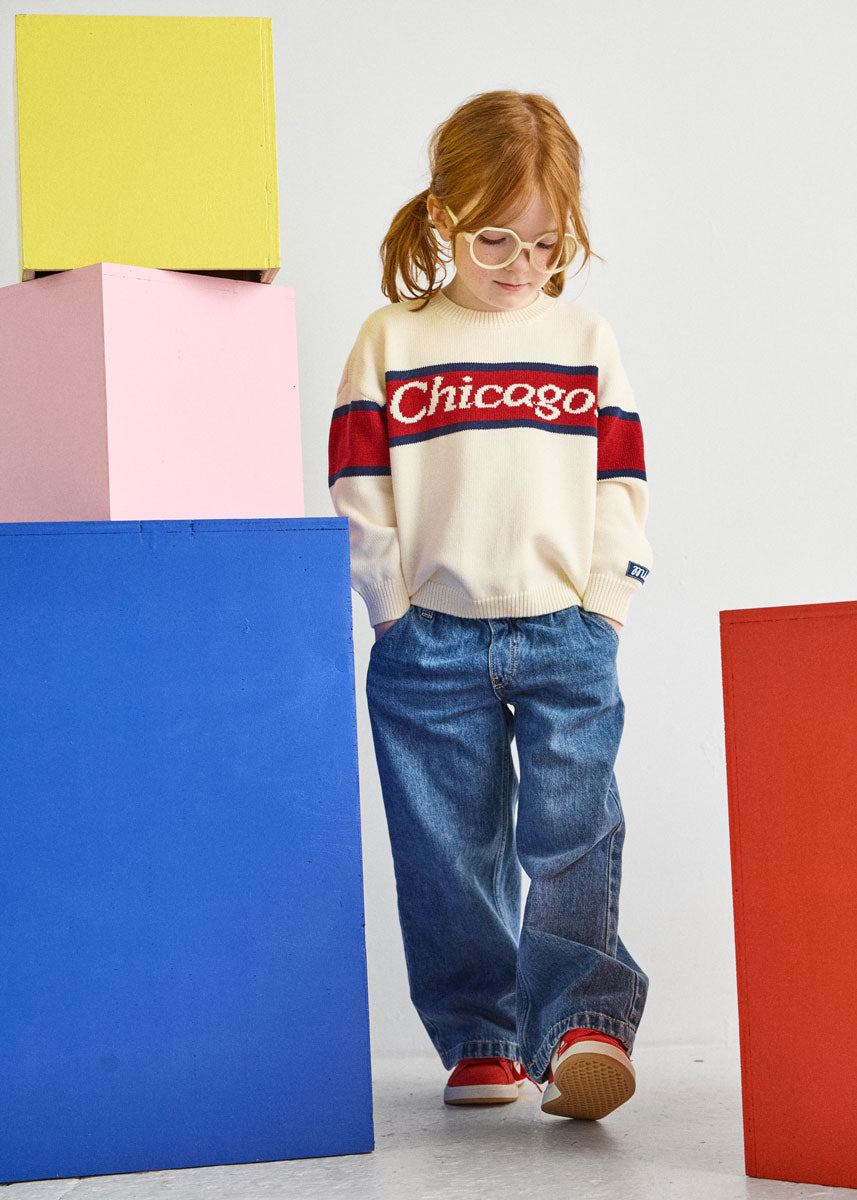 Chicago. Mini Varsity Sweater - Ivory
