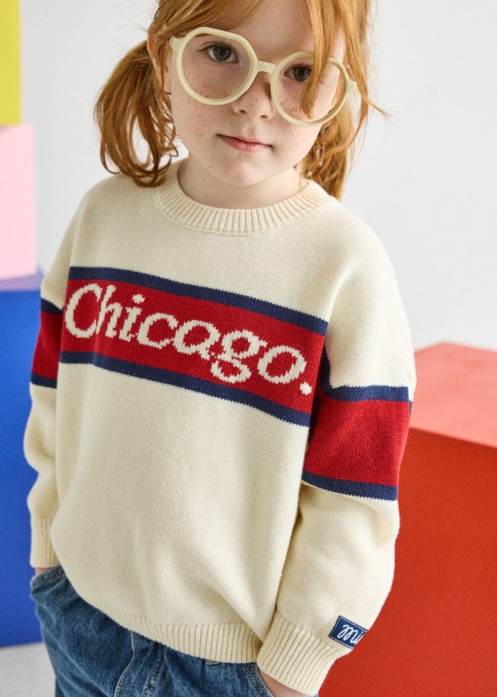 Chicago. Mini Varsity Sweater - Ivory