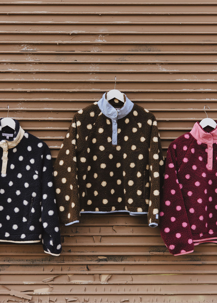 Alice Polka Dot Quarter Snap Fleece - Cocoa