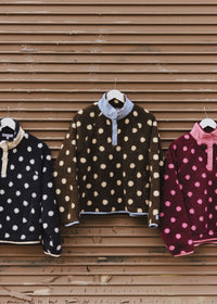 Alice Polka Dot Quarter Snap Fleece - Cocoa