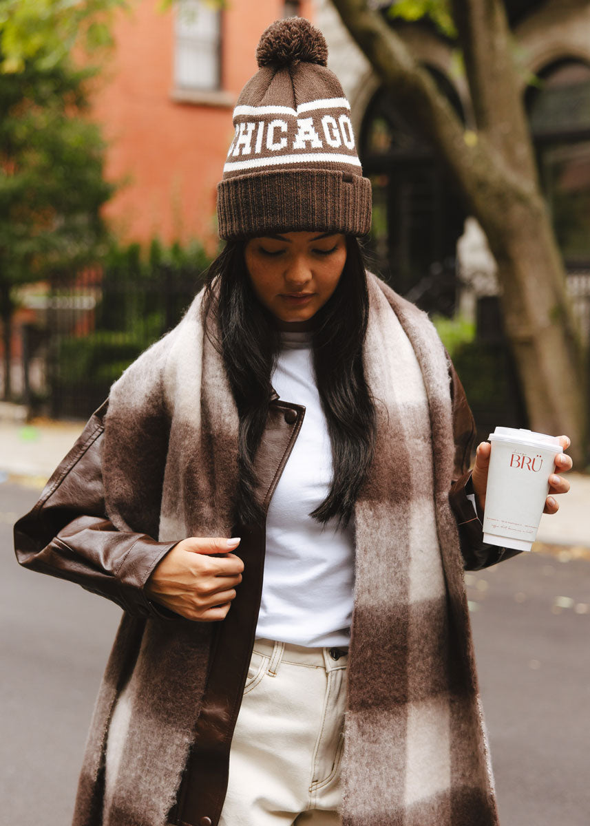 Adult Mad Hatter Chicago Pom Beanie - Chocolate