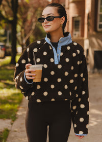 Alice Polka Dot Quarter Snap Fleece - Cocoa