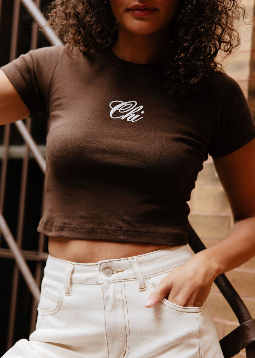 Chi Script Baby Tee - Chocolate