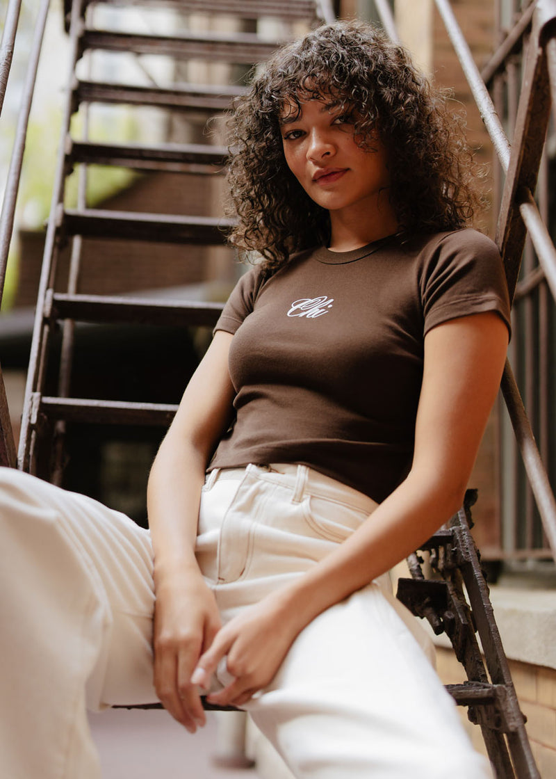 Chi Script Baby Tee - Chocolate