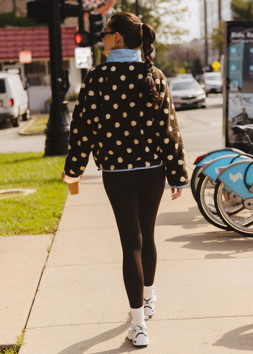 Alice Polka Dot Quarter Snap Fleece - Cocoa