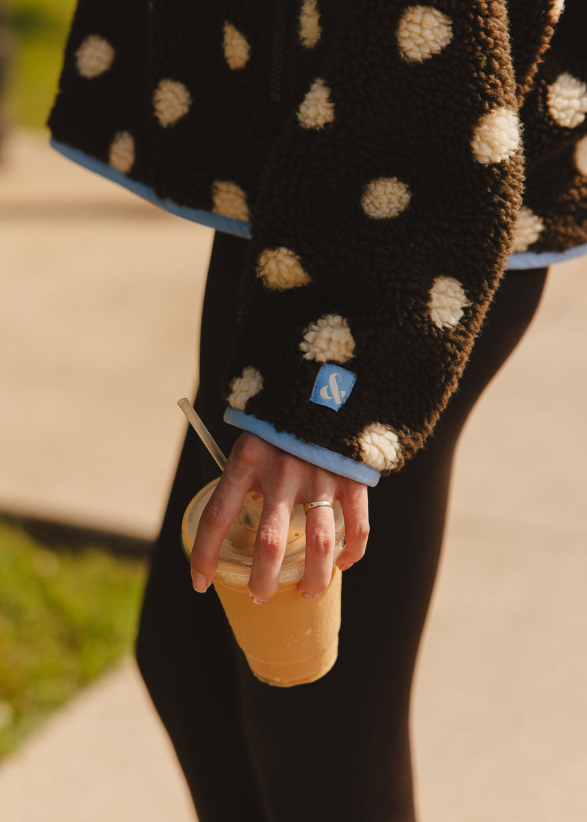 Alice Polka Dot Quarter Snap Fleece - Cocoa