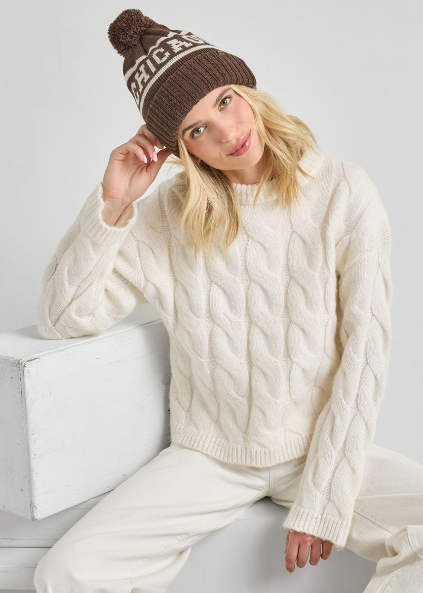 Adult Mad Hatter Chicago Pom Beanie - Chocolate