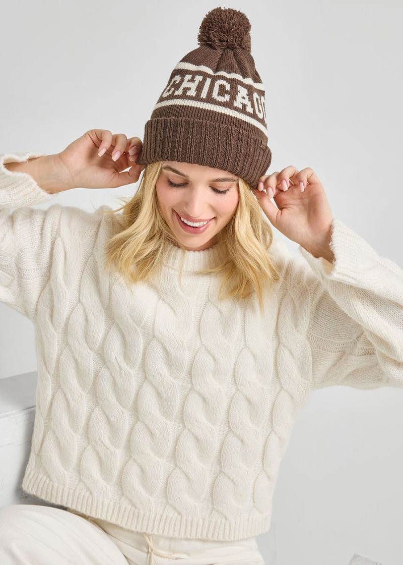 Adult Mad Hatter Chicago Pom Beanie - Chocolate