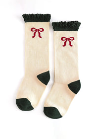 Vanilla Bow Lace Top Knee High Socks